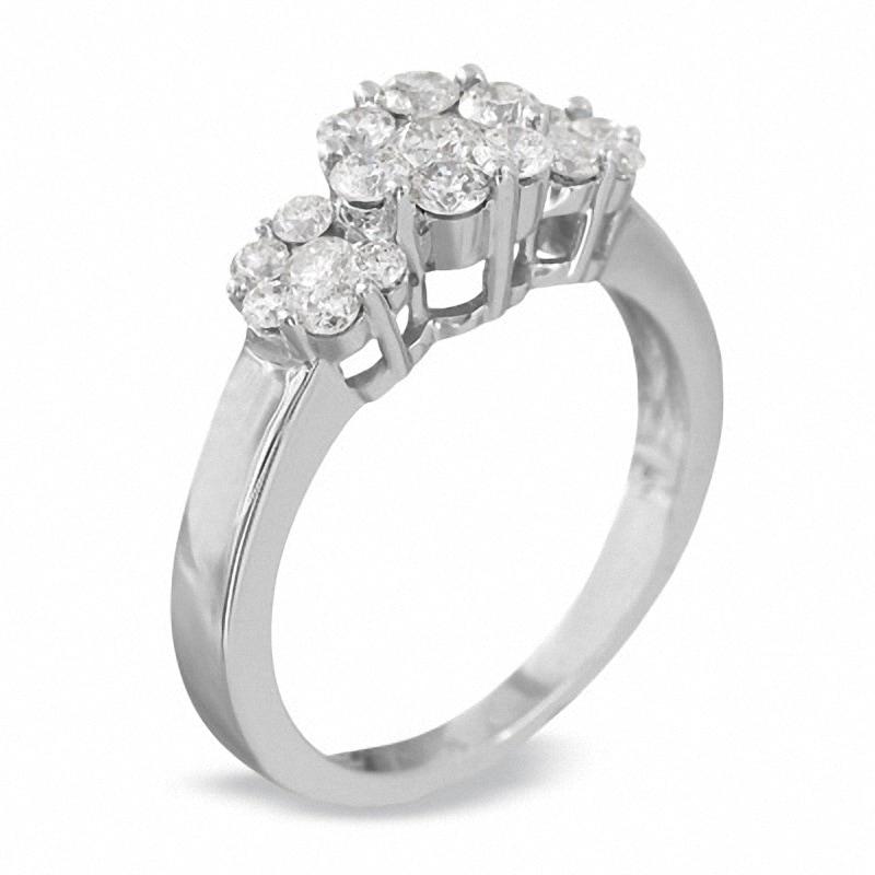 Main Image 1 of Previously Owned - 1 CT. T.W. Diamond Flower Ring in 14K White Gold