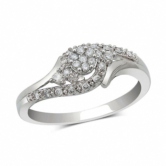 Previously Owned - 1/5 CT. T.w. Diamond Flower Swirl Promise Ring in 10K White Gold