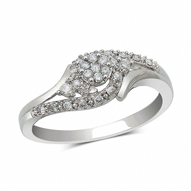 Main Image 1 of Previously Owned - 1/5 CT. T.W. Diamond Flower Swirl Promise Ring in 10K White Gold