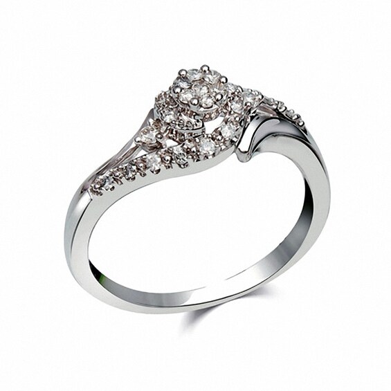Previously Owned - 1/5 CT. T.w. Diamond Flower Swirl Promise Ring in 10K White Gold