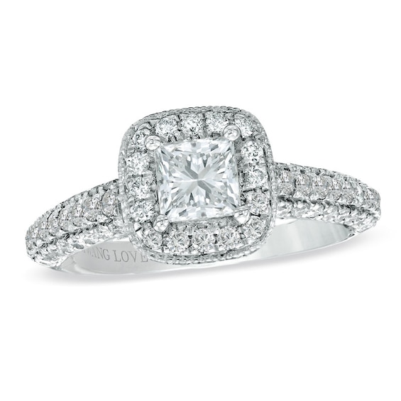 Previously Owned - Vera Wang Love Collection 1-3/4 CT. T.w. Princess-Cut Diamond Frame Engagement Ring in 14K White Gold