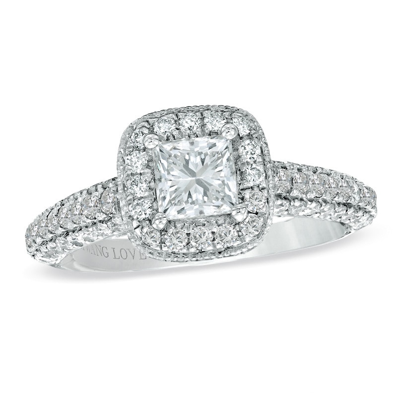Main Image 1 of Previously Owned - Vera Wang Love Collection 1-3/4 CT. T.W. Princess-Cut Diamond Frame Engagement Ring in 14K White Gold