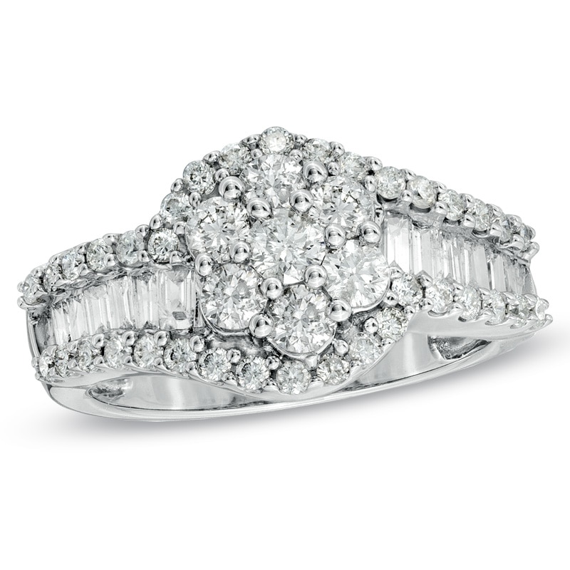 Main Image 1 of Previously Owned - 1-1/2 CT. T.W. Multi-Diamond Swirl Ring in 10K White Gold