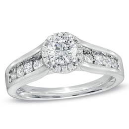 Previously Owned - 1 CT. T.W. Diamond Oval Frame Engagement Ring in 14K White Gold