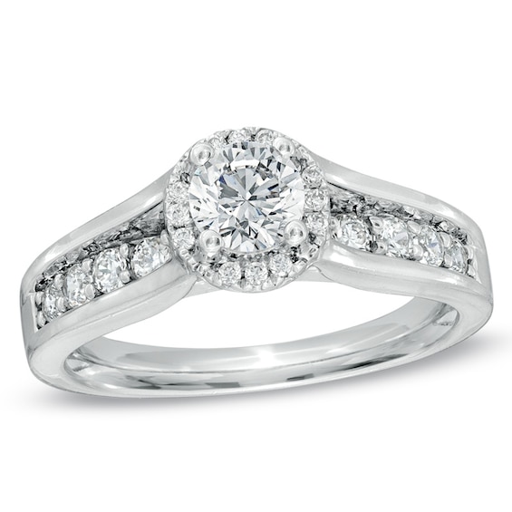 Previously Owned - 1 CT. T.w. Diamond Oval Frame Engagement Ring in 14K White Gold