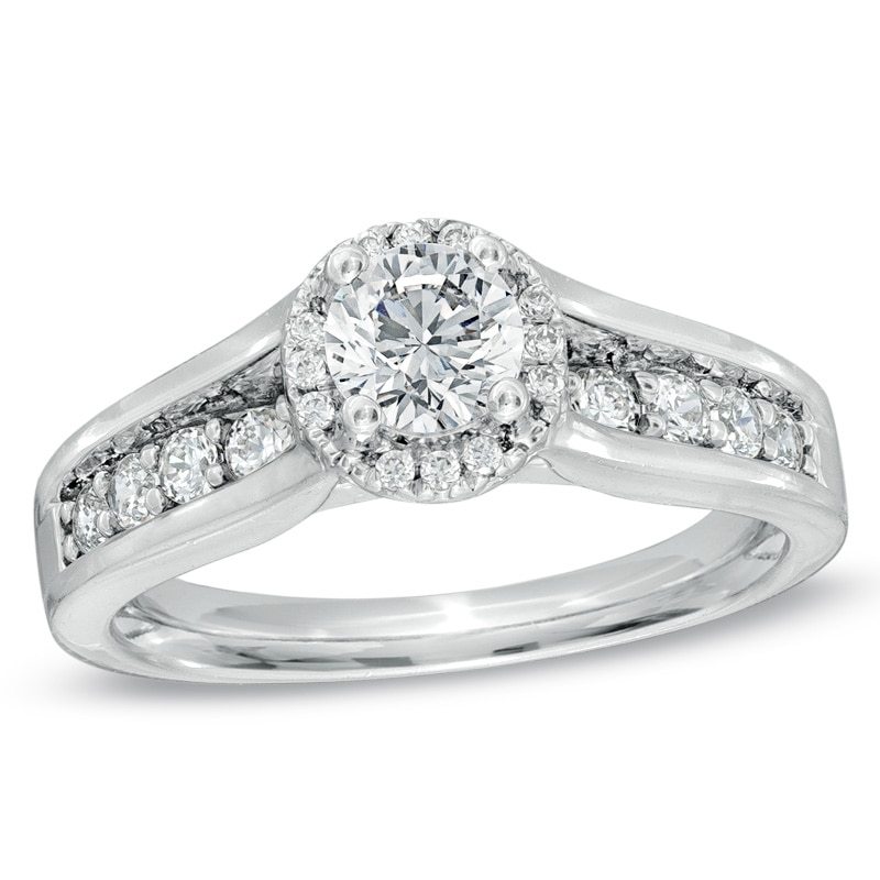 Main Image 1 of Previously Owned - 1 CT. T.W. Diamond Oval Frame Engagement Ring in 14K White Gold