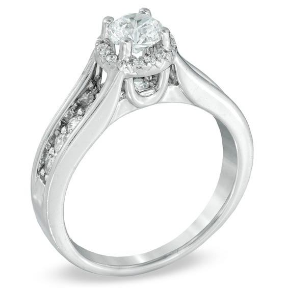 Previously Owned - 1 CT. T.w. Diamond Oval Frame Engagement Ring in 14K White Gold