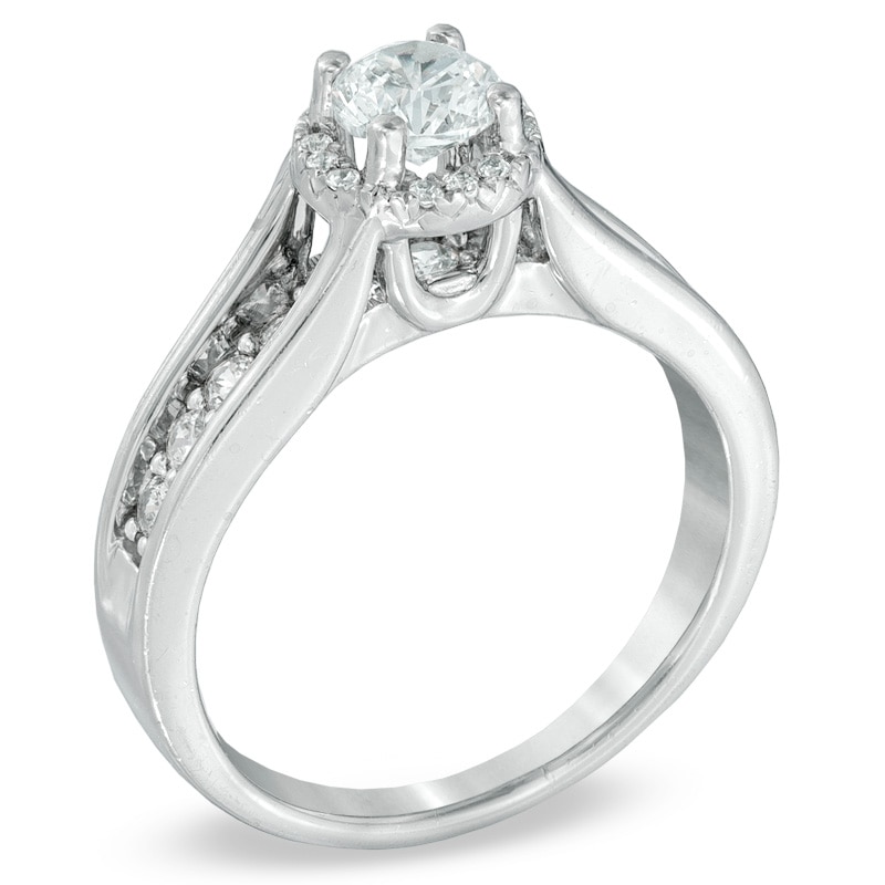 Main Image 2 of Previously Owned - 1 CT. T.W. Diamond Oval Frame Engagement Ring in 14K White Gold