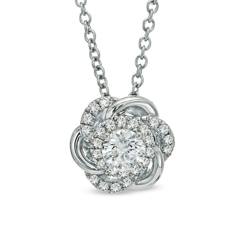 Main Image 1 of Previously Owned - Vera Wang Love Collection 5/8 CT. T.W. Diamond Swirl Flower Pendant in 14K White Gold