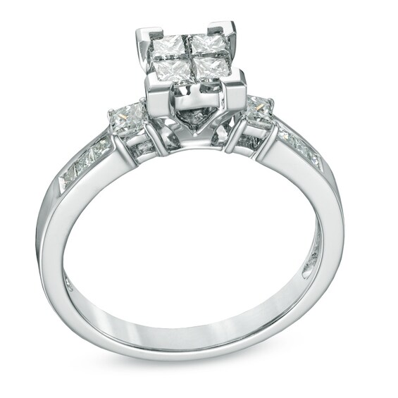 Previously Owned - 3/4 CT. T.w. Quad Princess-Cut Diamond Three Stone Engagement Ring in 14K White Gold