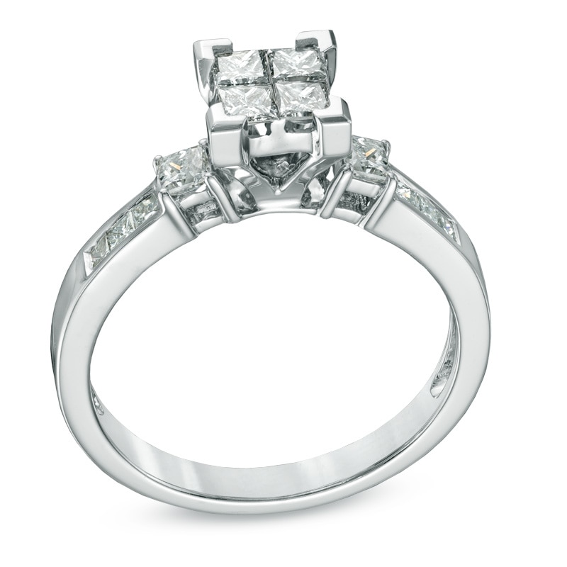 Main Image 2 of Previously Owned - 3/4 CT. T.W. Quad Princess-Cut Diamond Three Stone Engagement Ring in 14K White Gold