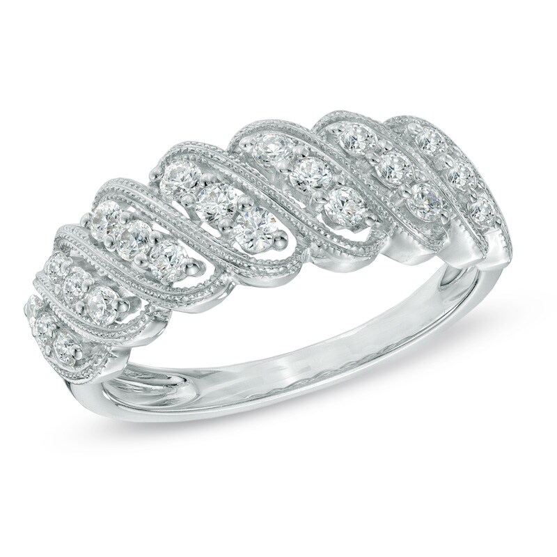 Main Image 1 of Previously Owned - 1/2 CT. T.W. Diamond Cascading Anniversary Band in 10K White Gold