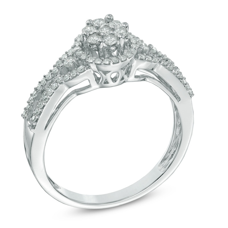 Main Image 2 of Previously Owned - 1/2 CT. T.W. Multi-Diamond Frame Ring in 10K White Gold