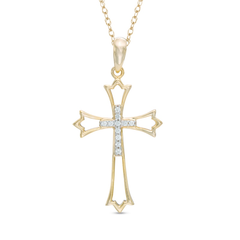 Main Image 1 of Previously Owned - 1/20 CT. T.W. Diamond Double Cross Cutout Pendant in 10K Gold