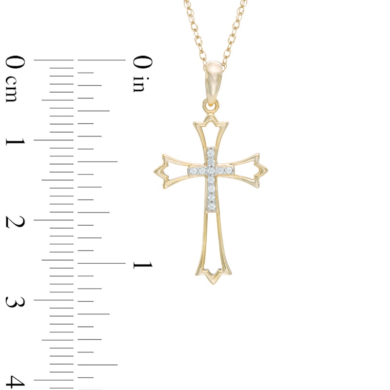 Main Image 2 of Previously Owned - 1/20 CT. T.W. Diamond Double Cross Cutout Pendant in 10K Gold