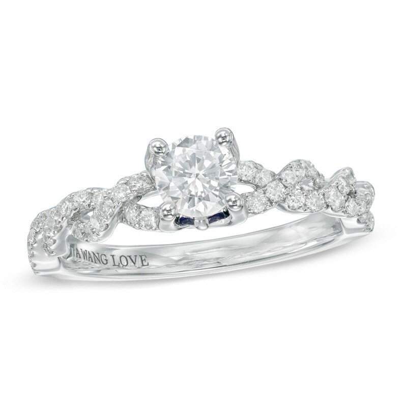 Main Image 1 of Previously Owned - Vera Wang Love Collection 3/4 CT. T.W. Diamond Cascading Shank Engagement Ring in 14K White Gold