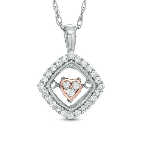 Previously Owned - 1/5 CT. T.w. Diamond Tilted Square with Inner Heart Pendant in 10K Two-Tone Gold