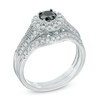 Thumbnail Image 2 of Previously Owned - 3/4 CT. T.W. Enhanced Black and White Diamond Frame Bridal Set in 10K White Gold
