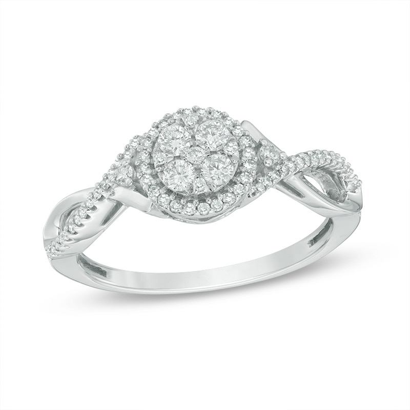 Main Image 1 of Previously Owned - 1/3 CT. T.W. Multi-Diamond Frame Collared Ring in 10K White Gold