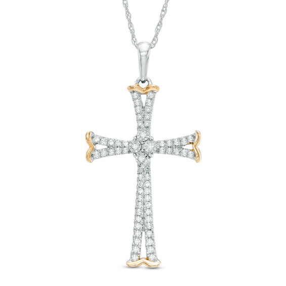 Previously Owned - 1/5 CT. T.w. Diamond Cross Pendant in 10K Two-Tone Gold