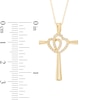 Thumbnail Image 2 of Previously Owned - 1/8 CT. T.W. Diamond Interlocking Hearts Cross Pendant in 10K Gold