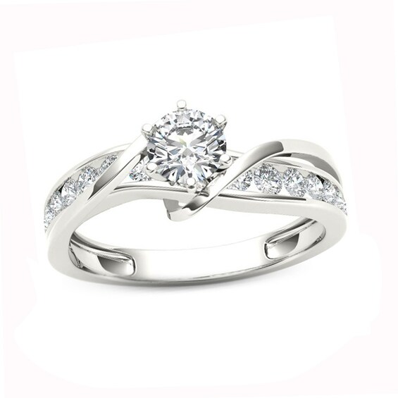 Previously Owned - 3/4 CT. T.w. Diamond Crossover Engagement Ring in 14K White Gold