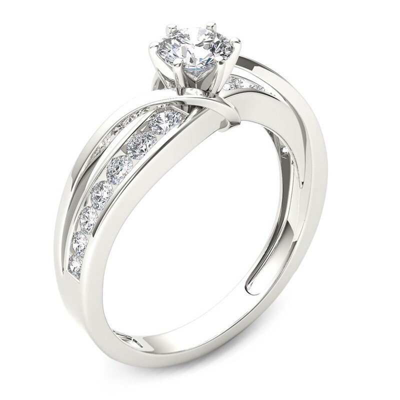 Main Image 2 of Previously Owned - 3/4 CT. T.W. Diamond Crossover Engagement Ring in 14K White Gold