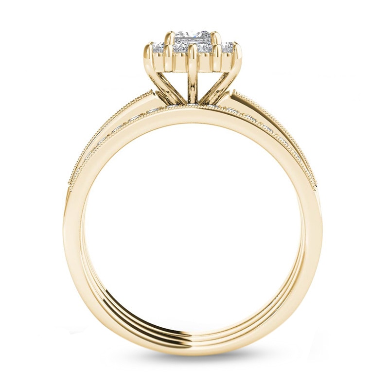 Main Image 3 of Previously Owned - 7/8 CT. T.W. Princess-Cut Diamond Frame Three Piece Bridal Set in 14K Gold