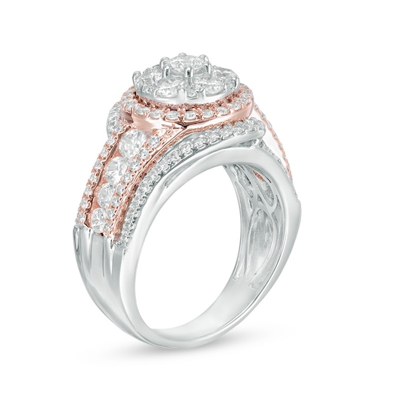 Previously Owned - 2 CT. T.w. Multi-Diamond Frame Swirl Engagement Ring in 14K Two-Tone Gold