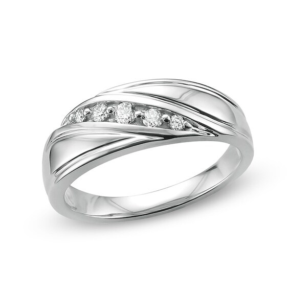 Previously Owned - Men's 1/4 CT. T.w. Diamond Slant Wedding Band in 14K White Gold (G/Si2)