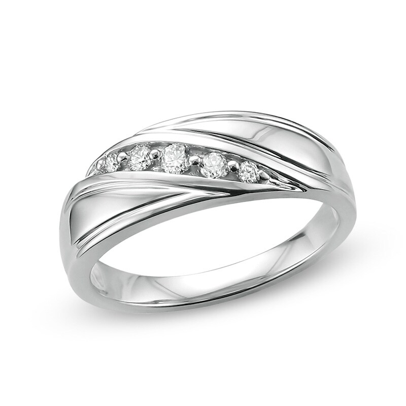 Main Image 1 of Previously Owned - 1/4 CT. T.W. Diamond Slant Wedding Band in 14K White Gold (G/SI2)