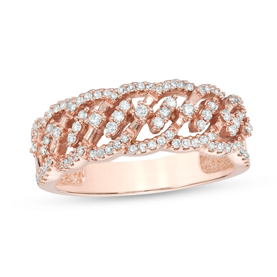 Previously Owned - 1/3 CT. T.w. Diamond Wave Ring in 10K Rose Gold