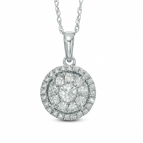 Previously Owned - 1/2 CT. T.w. Diamond Double Frame Pendant in 10K White Gold