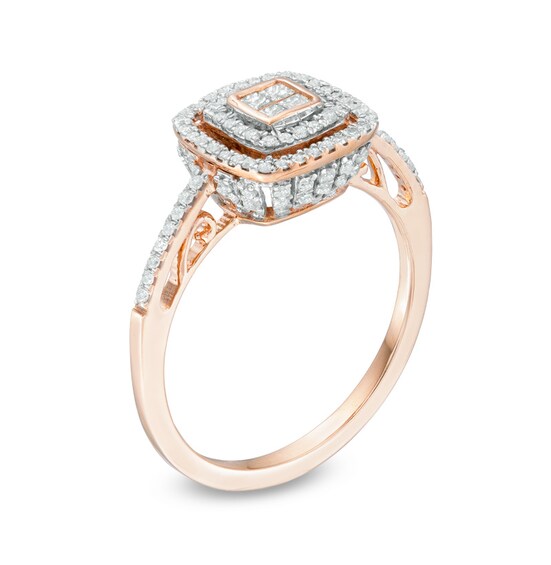 Previously Owned - 1/2 CT. T.w. Quad Princess-Cut Diamond Double Frame Ring in 10K Rose Gold