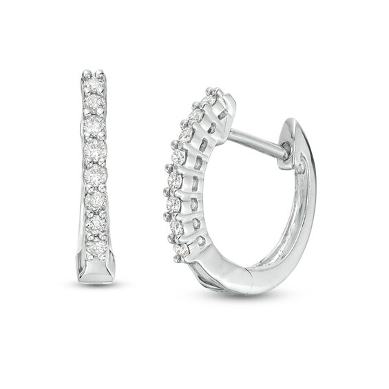 Previously Owned - 1/6 CT. T.w. Diamond Hoop Earrings in 10K White Gold