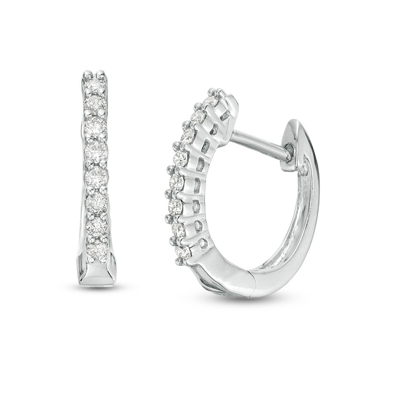 Main Image 1 of Previously Owned - 1/6 CT. T.W. Diamond Hoop Earrings in 10K White Gold