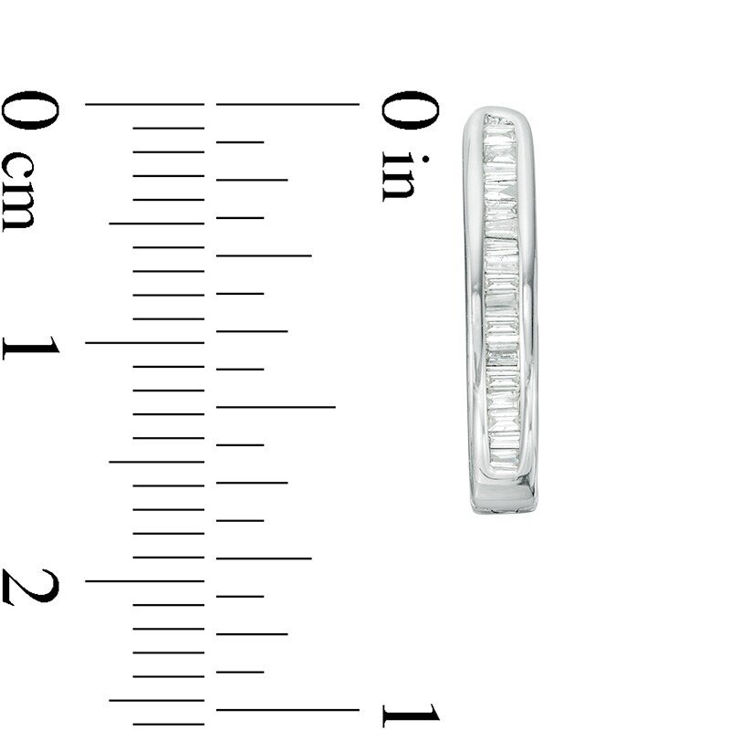 Main Image 2 of Previously Owned - 1/4 CT. T.W. Baguette Diamond Hoop Earrings in 10K White Gold