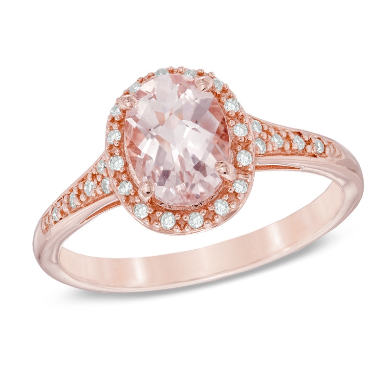 Main Image 1 of Previously Owned - Oval Morganite and Diamond Accent Ring in 14K Rose Gold