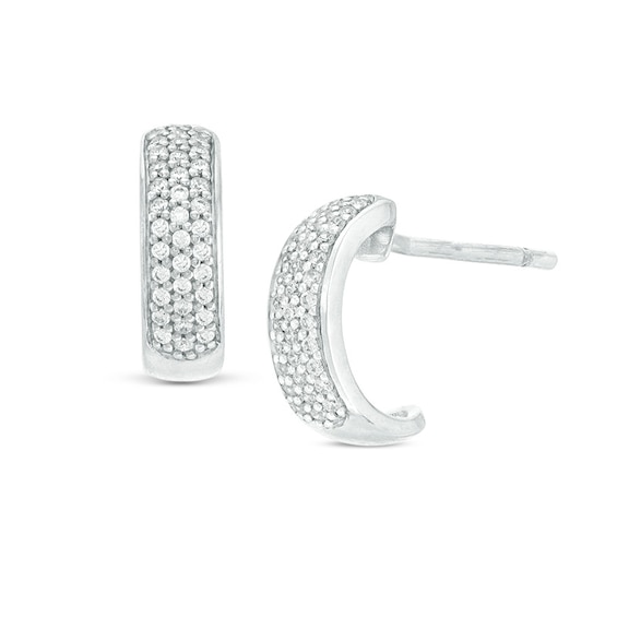 Previously Owned - 1/6 CT. T.w. Diamond Wide J-Hoop Earrings in 10K White Gold