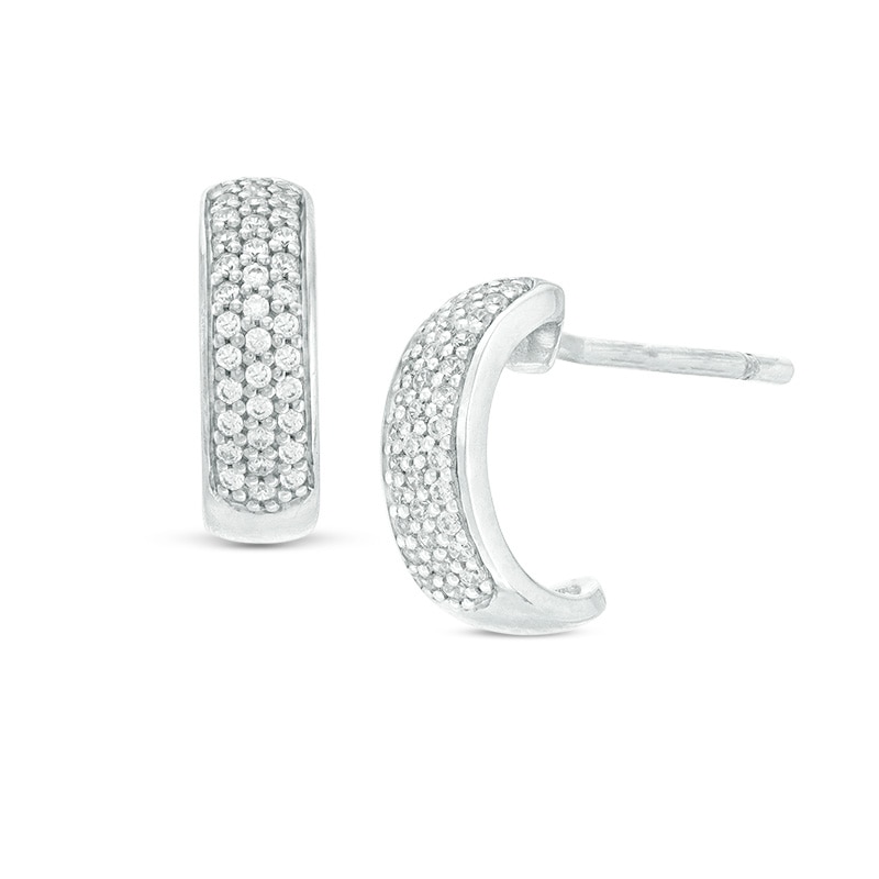 Main Image 1 of Previously Owned - 1/6 CT. T.W. Diamond Wide J-Hoop Earrings in 10K White Gold