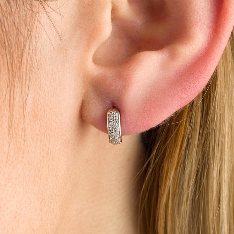 Main Image 3 of Previously Owned - 1/6 CT. T.W. Diamond Wide J-Hoop Earrings in 10K White Gold