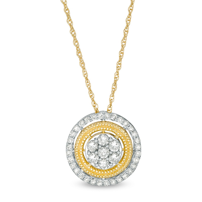 Main Image 1 of Previously Owned - 1/3 CT. T.W. Multi-Diamond Double Frame Vintage-Style Pendant in 10K Gold