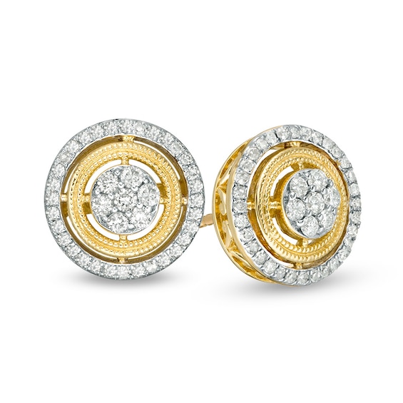 Previously Owned - 1/3 CT. T.w. Multi-Diamond Double Frame Vintage-Style Stud Earrings in 10K Gold