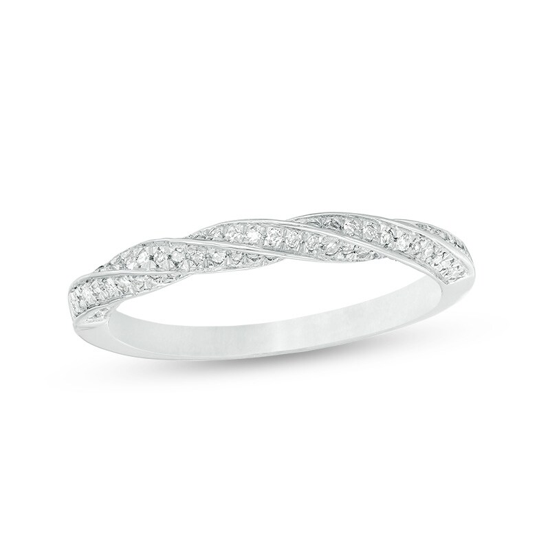 Main Image 1 of Previously Owned - 1/5 CT. T.W. Diamond Twist Wedding Band in 10K White Gold