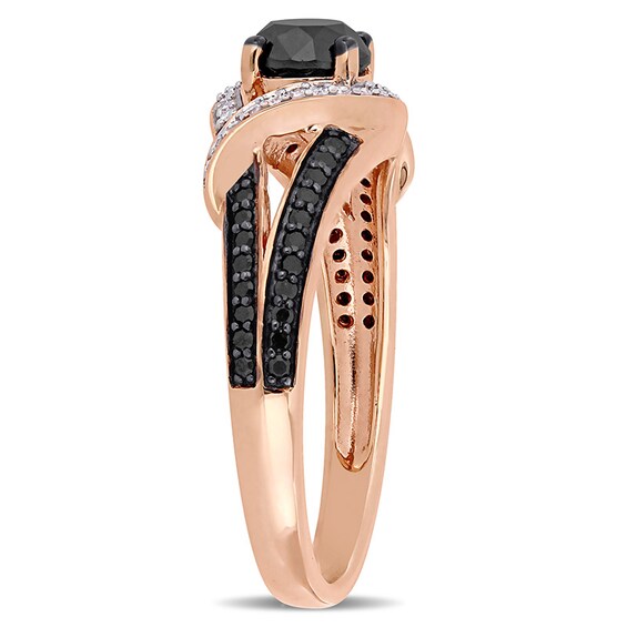 Previously Owned - 1 CT. T.w. Black and White Diamond Ribbon Bypass Engagement Ring in 10K Rose Gold
