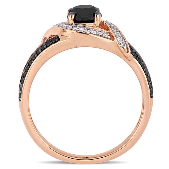 Previously Owned - 1 CT. T.w. Black and White Diamond Ribbon Bypass Engagement Ring in 10K Rose Gold