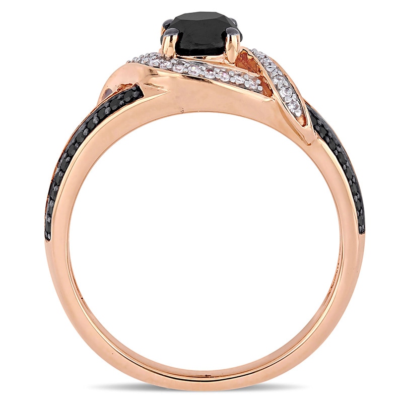 Main Image 4 of Previously Owned - 1 CT. T.W. Black and White Diamond Ribbon Bypass Engagement Ring in 10K Rose Gold
