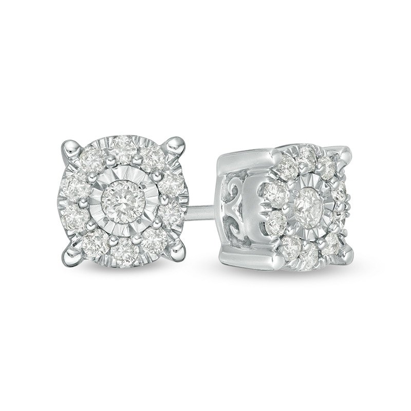 Main Image 1 of Previously Owned - 1/4 CT. T.W. Diamond Frame Stud Earrings in 10K White Gold