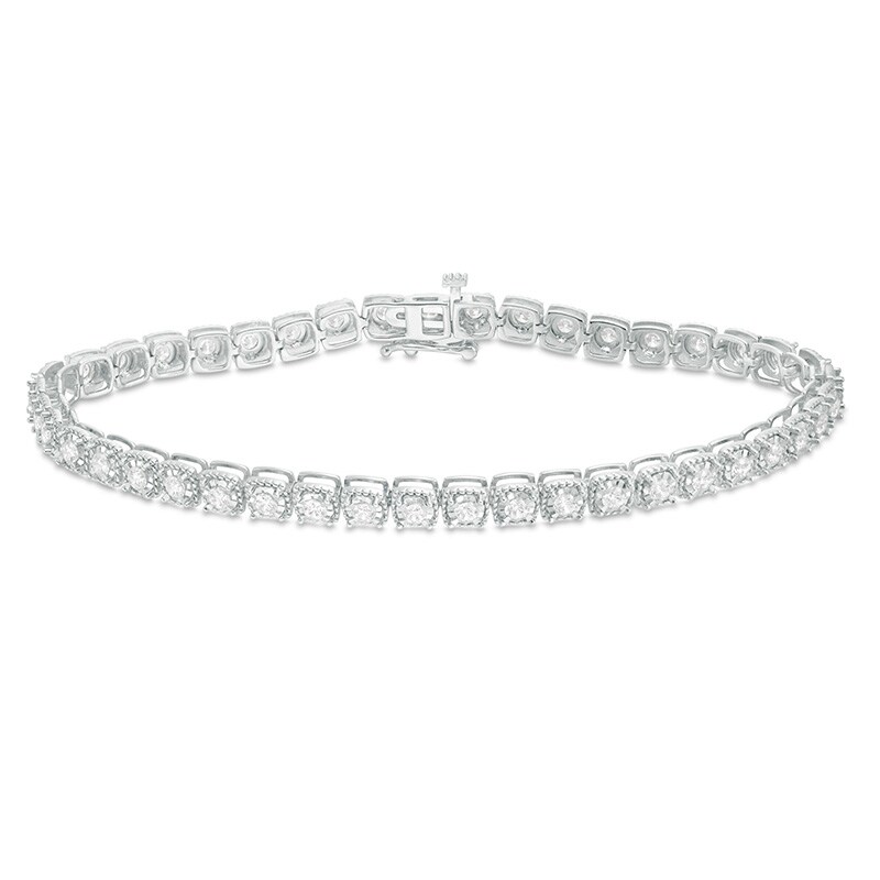 Main Image 3 of Previously Owned - 2 CT. T.W. Diamond Vintage-Style Tennis Bracelet in 10K White Gold - 7.5&quot;