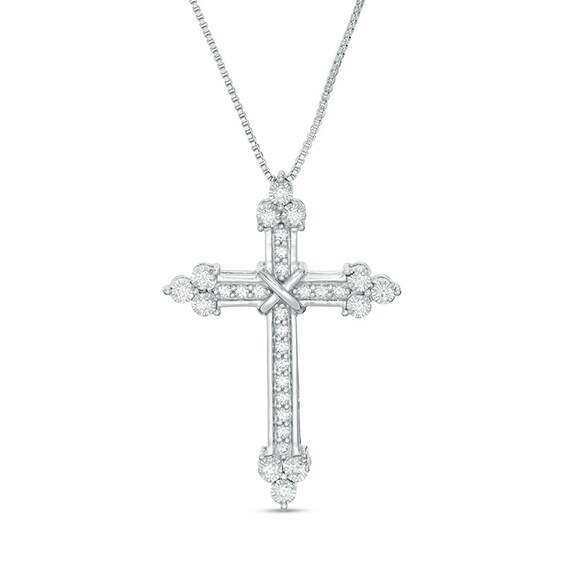 Previously Owned - 3/8 CT. T.w. Diamond Flared Cross Pendant in 10K White Gold